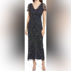 NWOT Pisarro Nights Beaded Mesh Column Gown, size 6